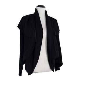 Vertigo Black Rib Knit Cocoon Open Front Cardigan Sz L